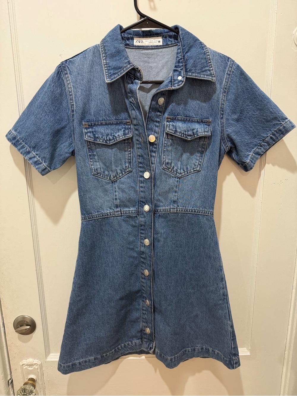 Zara Blue Denim Short-Sleeve Button-Front Jean Dress